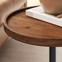 Amina White/Light Oak Round Acacia Wood Side Table - Ornate Home