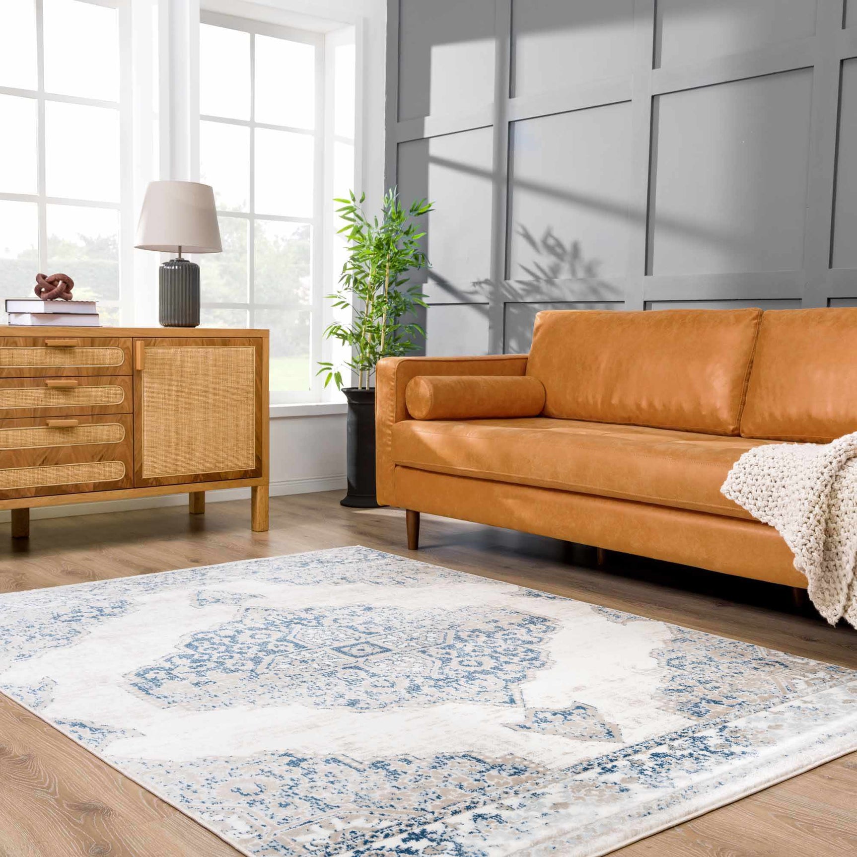 Amir Blue Medallion Area Rug - Ornate Home