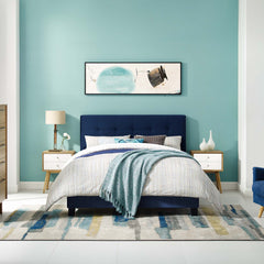 Amira Midnight Blue Performance Velvet Full Bed - Ornate Home