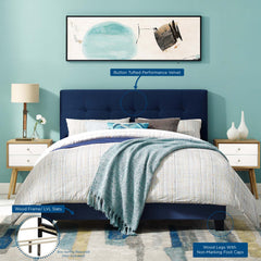 Amira Midnight Blue Performance Velvet Full Bed - Ornate Home