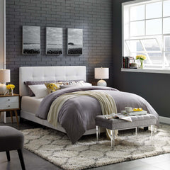 Amira White Upholstered Fabric Full Bed - Ornate Home