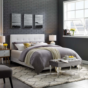 Amira White Upholstered Fabric Queen Bed - Ornate Home