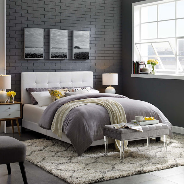Amira White Upholstered Fabric Queen Bed - Ornate Home
