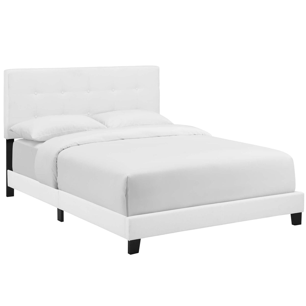 Amira White Upholstered Fabric Queen Bed - Ornate Home