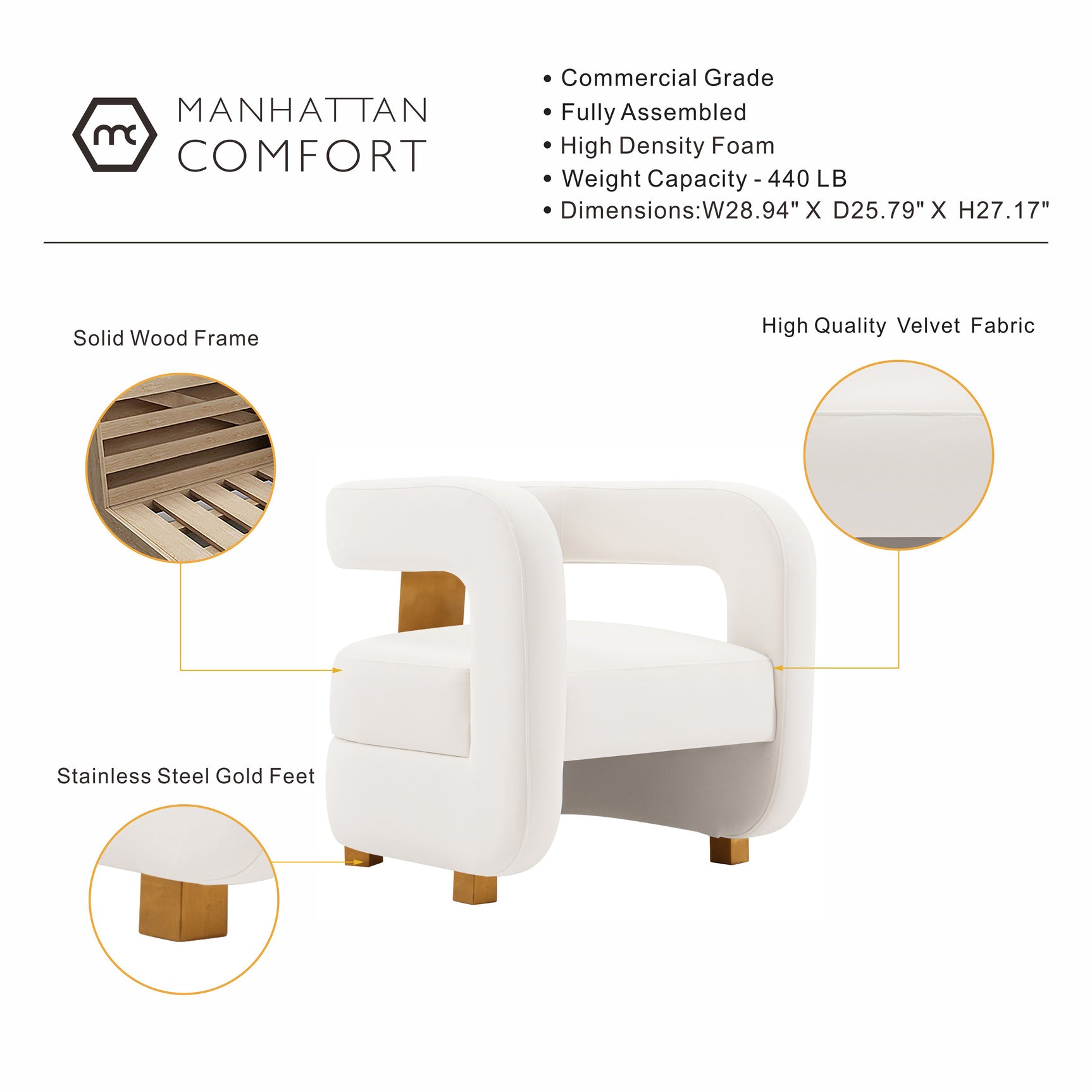 Amirah Accent Chair in White - Ornate Home