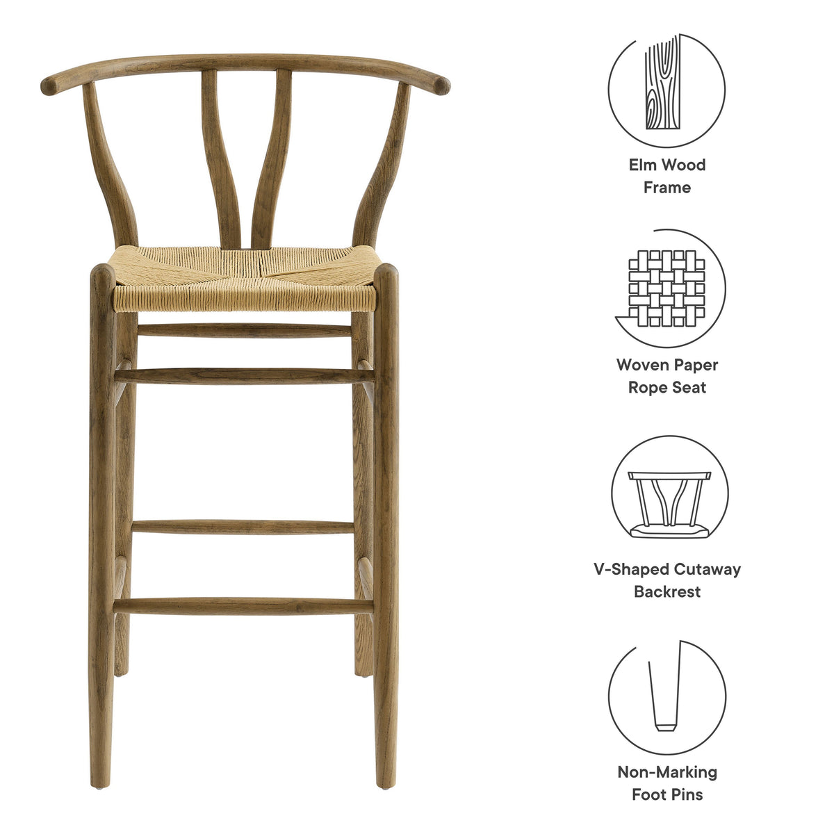 Amish Weathered Gray Teak Wood Bar Stool - Ornate Home