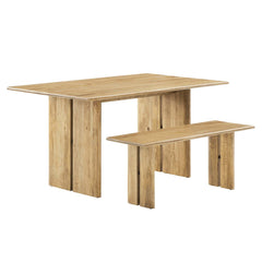 Amistad Oak 60" Wood Dining Table and Bench Set - Ornate Home