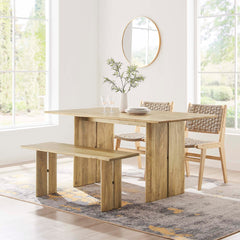 Amistad Oak 60" Wood Dining Table and Bench Set - Ornate Home