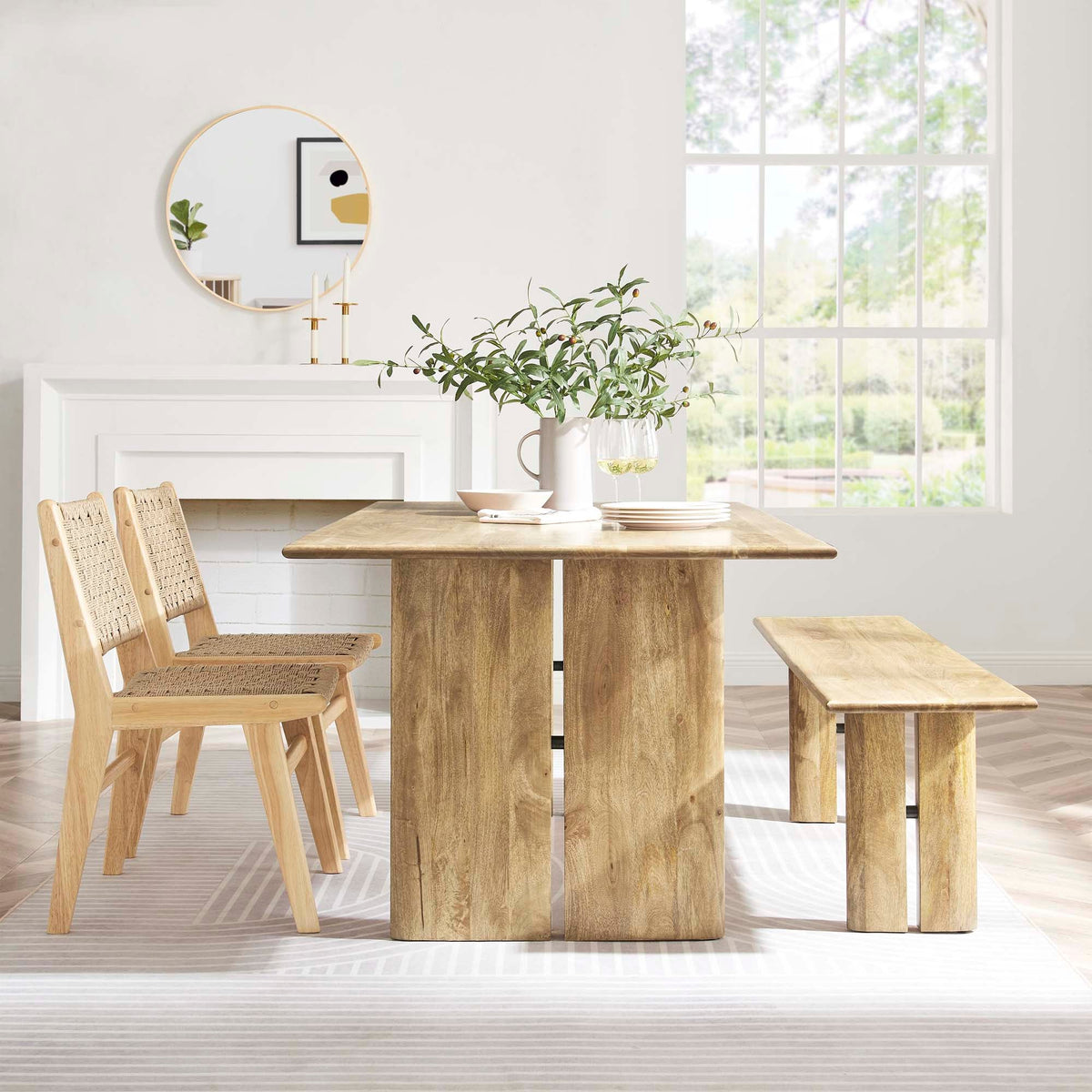Amistad Oak 72" Wood Dining Table and Bench Set - Ornate Home