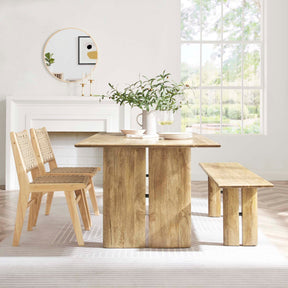 Amistad Oak 72" Wood Dining Table and Bench Set - Ornate Home