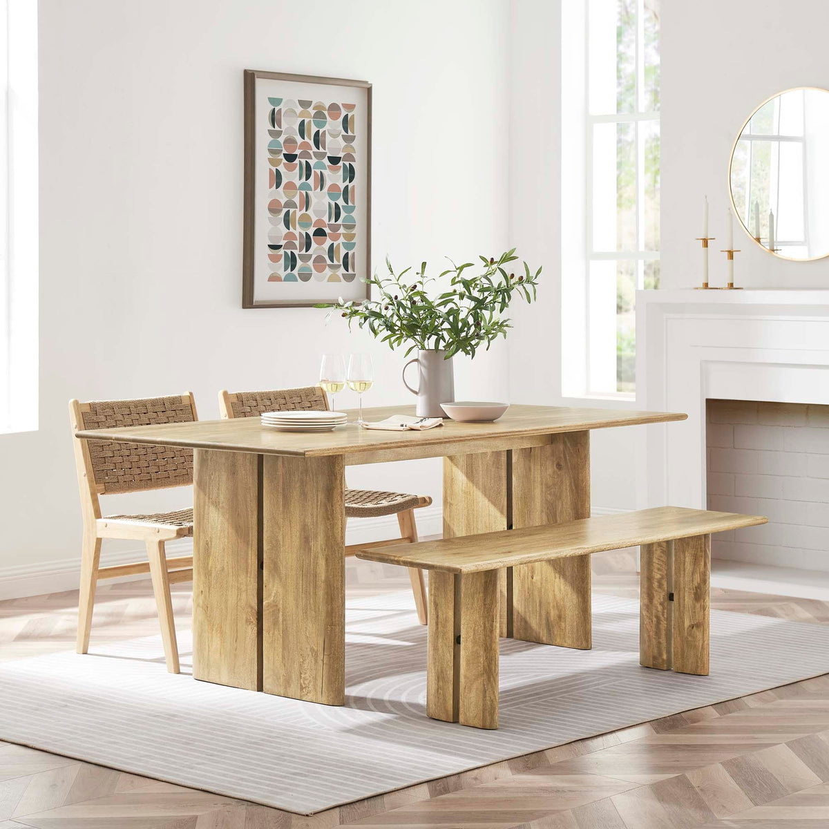 Amistad Oak 72" Wood Dining Table and Bench Set - Ornate Home