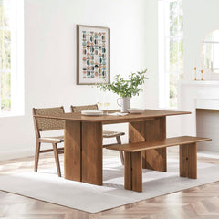 Amistad Walnut 72" Wood Dining Table and Bench Set - Ornate Home