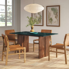 Amistad Walnut/Green 60 Inch Marble Dining Table - Ornate Home