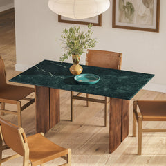 Amistad Walnut/Green 60 Inch Marble Dining Table - Ornate Home