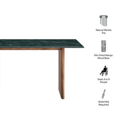 Amistad Walnut/Green 60 Inch Marble Dining Table - Ornate Home