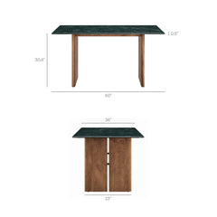 Amistad Walnut/Green 60 Inch Marble Dining Table - Ornate Home