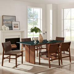 Amistad Walnut/Green 72 Inch Marble Dining Table - Ornate Home