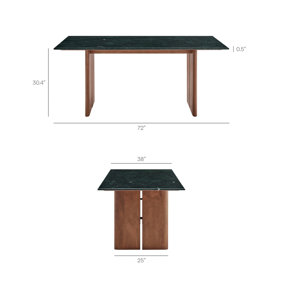 Amistad Walnut/Green 72 Inch Marble Dining Table - Ornate Home