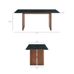 Amistad Walnut/Green 72 Inch Marble Dining Table - Ornate Home
