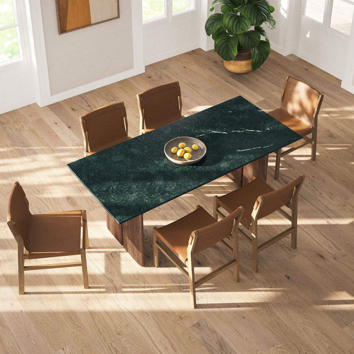 Amistad Walnut/Green 86 Inch Marble Dining Table - Ornate Home