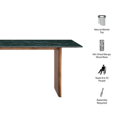 Amistad Walnut/Green 86 Inch Marble Dining Table - Ornate Home