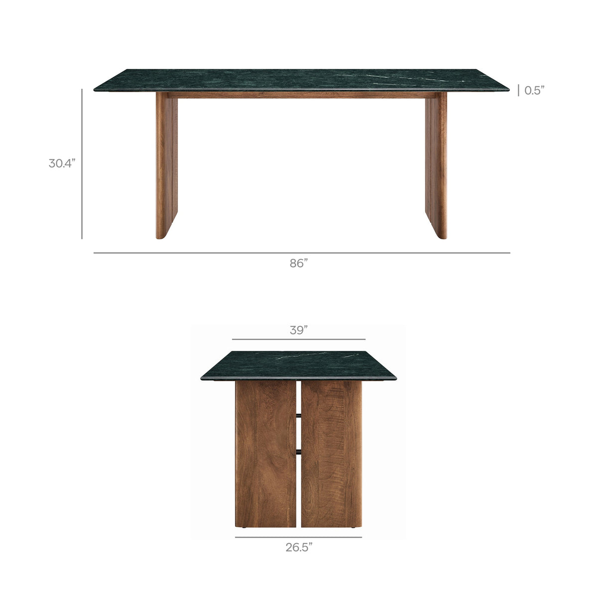 Amistad Walnut/Green 86 Inch Marble Dining Table - Ornate Home