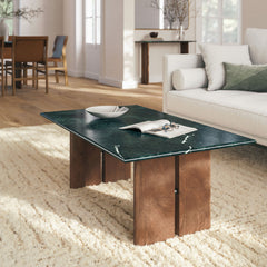 Amistad Walnut/Green Marble Coffee Table - Ornate Home
