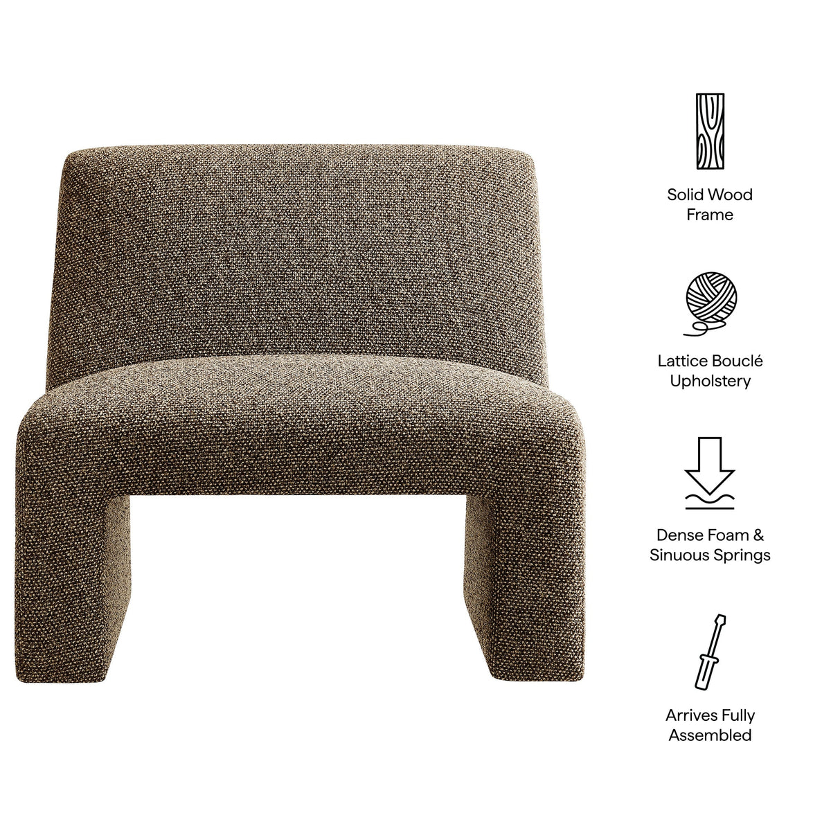 Amita Earth Lattice Boucle Upholstered Armless Accent Chair - Ornate Home