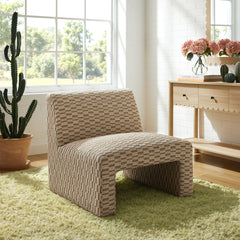 Amita Mineral Checked Woven Fabric Armless Accent Chair - Ornate Home