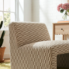 Amita Mineral Checked Woven Fabric Armless Accent Chair - Ornate Home