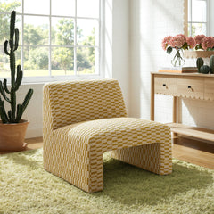 Amita Sunrise Checked Woven Fabric Armless Accent Chair - Ornate Home