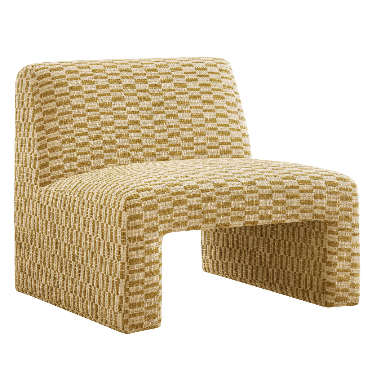 Amita Sunrise Checked Woven Fabric Armless Accent Chair - Ornate Home