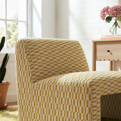 Amita Sunrise Checked Woven Fabric Armless Accent Chair - Ornate Home