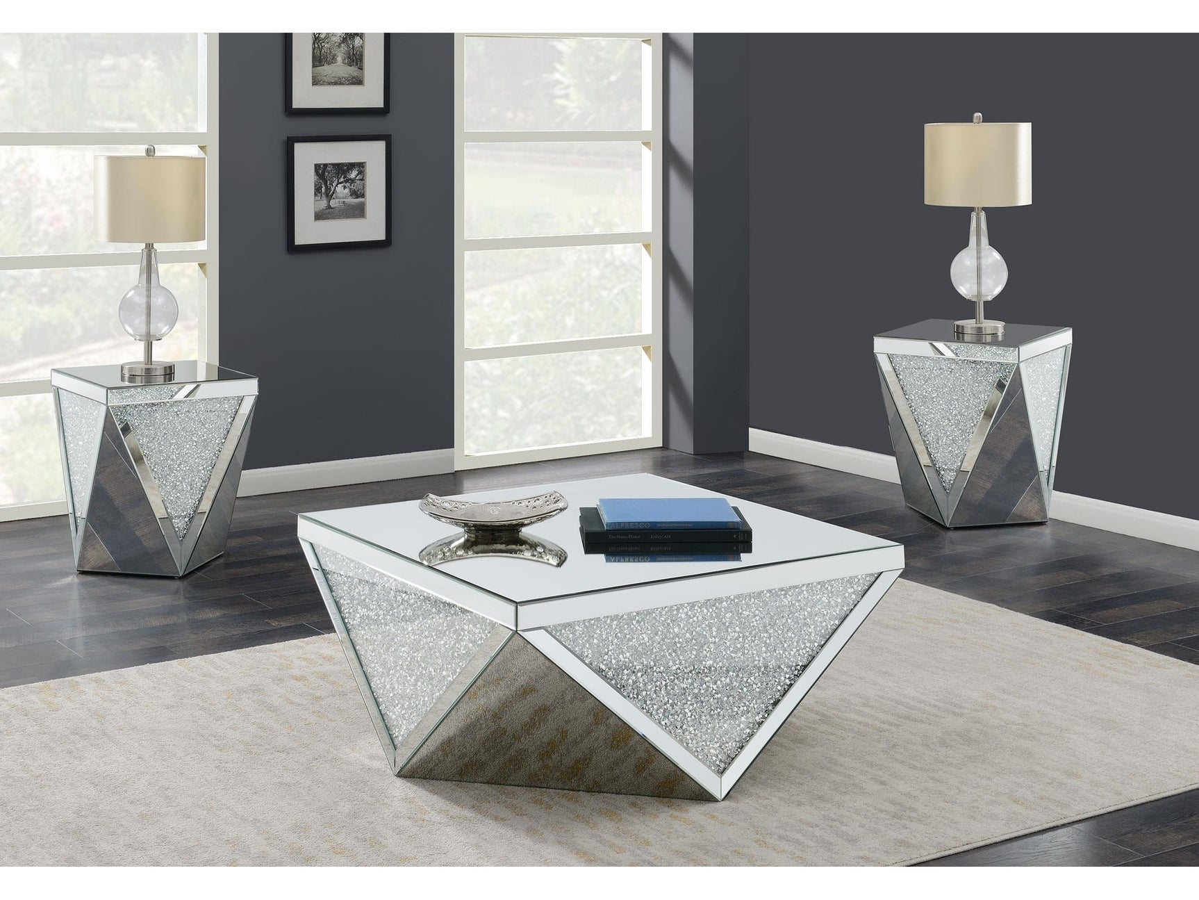 Amore Silver 3-piece Mirrored Coffee and End Table Set - Ornate Home