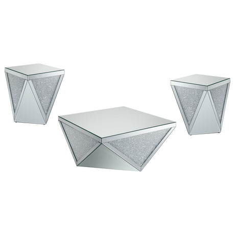 Amore Silver 3-piece Mirrored Coffee and End Table Set - Ornate Home