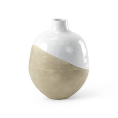 Amos White/Dark Beige 24.4"H Color Blocked Ceramic Floor Vase - Ornate Home