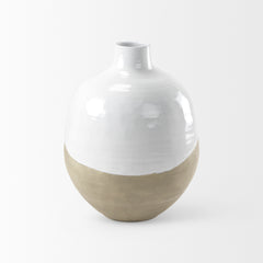 Amos White/Dark Beige 24.4"H Color Blocked Ceramic Floor Vase - Ornate Home