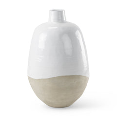 Amos White/Dark Beige 31.9"H Color Blocked Ceramic Floor Vase