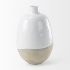 Amos White/Dark Beige 31.9"H Color Blocked Ceramic Floor Vase