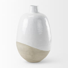 Amos White/Dark Beige 31.9"H Color Blocked Ceramic Floor Vase