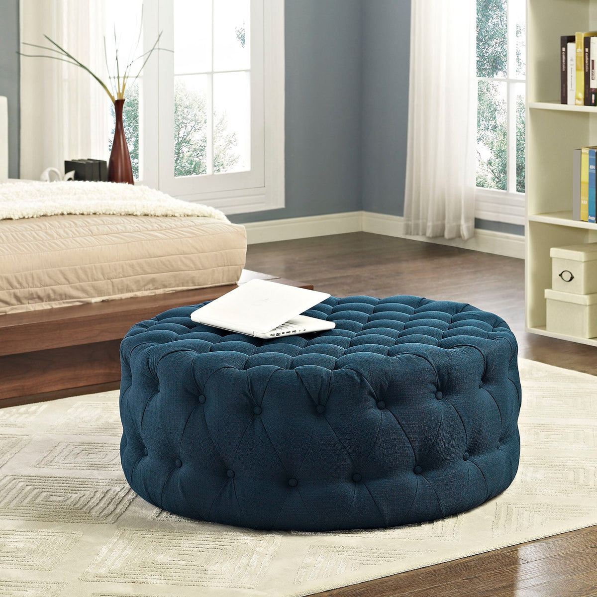 Amour Azure Upholstered Fabric Ottoman - Ornate Home