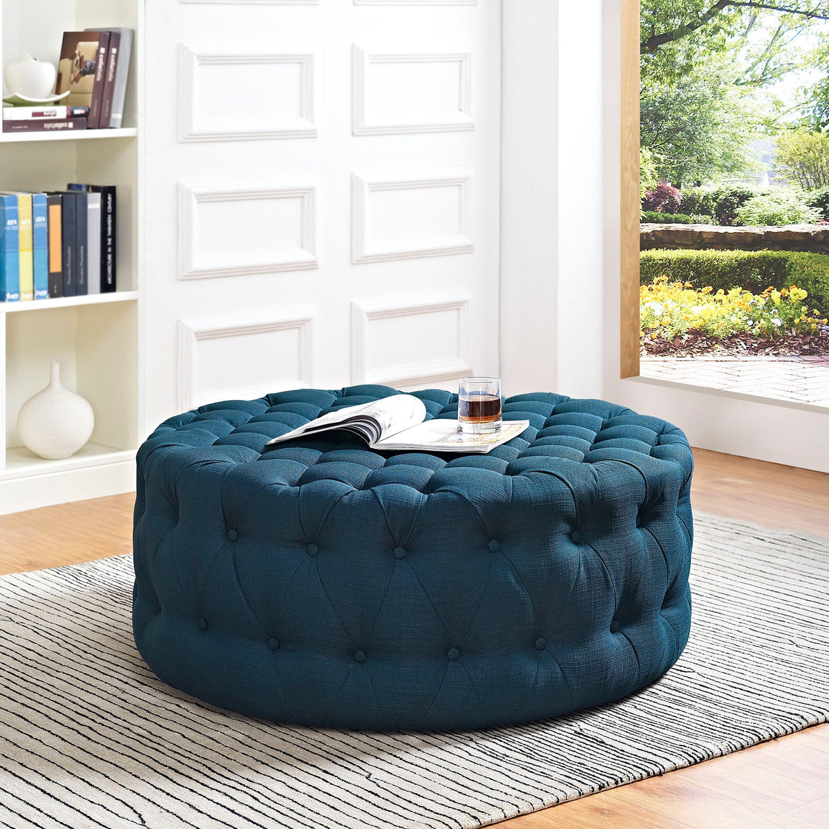 Amour Azure Upholstered Fabric Ottoman - Ornate Home