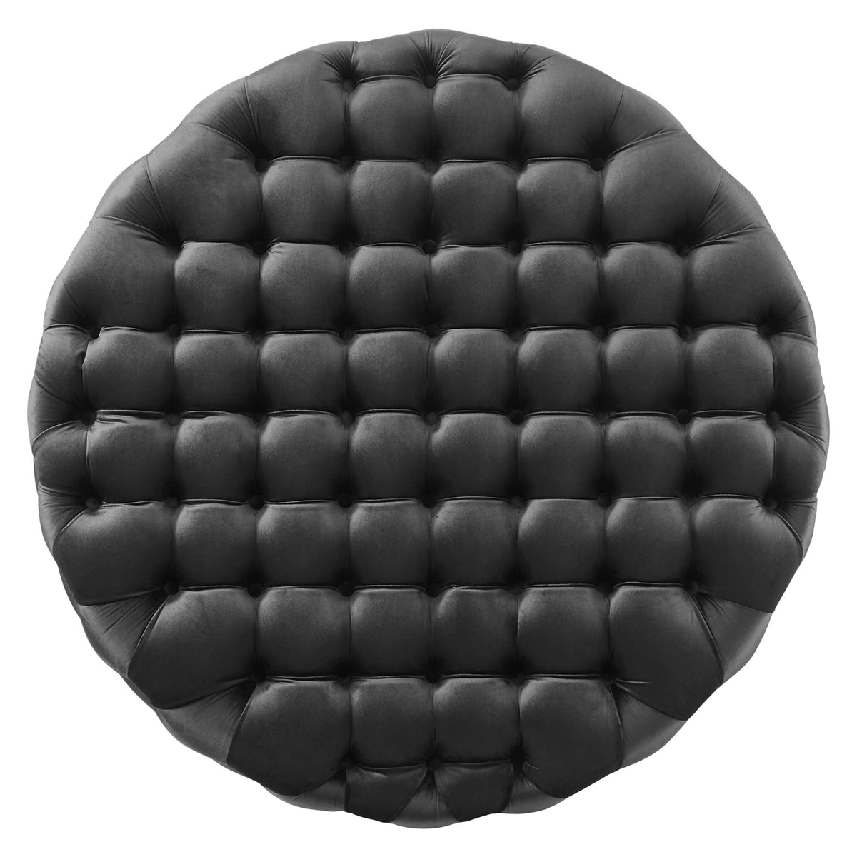 Amour Black Tufted Button Large Round Performance Velvet Ottoman - Ornate Home