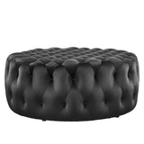 Amour Black Tufted Button Large Round Performance Velvet Ottoman - Ornate Home