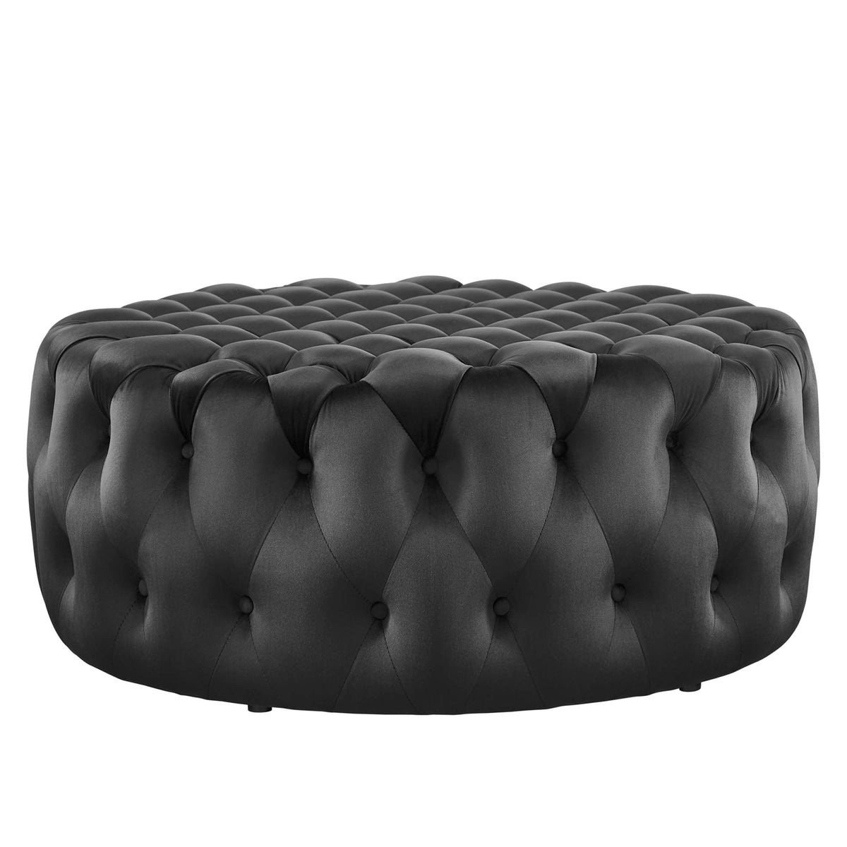 Amour Black Tufted Button Large Round Performance Velvet Ottoman - Ornate Home