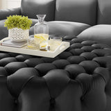 Amour Black Tufted Button Large Round Performance Velvet Ottoman - Ornate Home