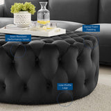 Amour Black Tufted Button Large Round Performance Velvet Ottoman - Ornate Home