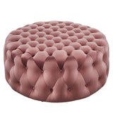 Amour Dusty Rose Tufted Button Large Round Performance Velvet Ottoman - Ornate Home