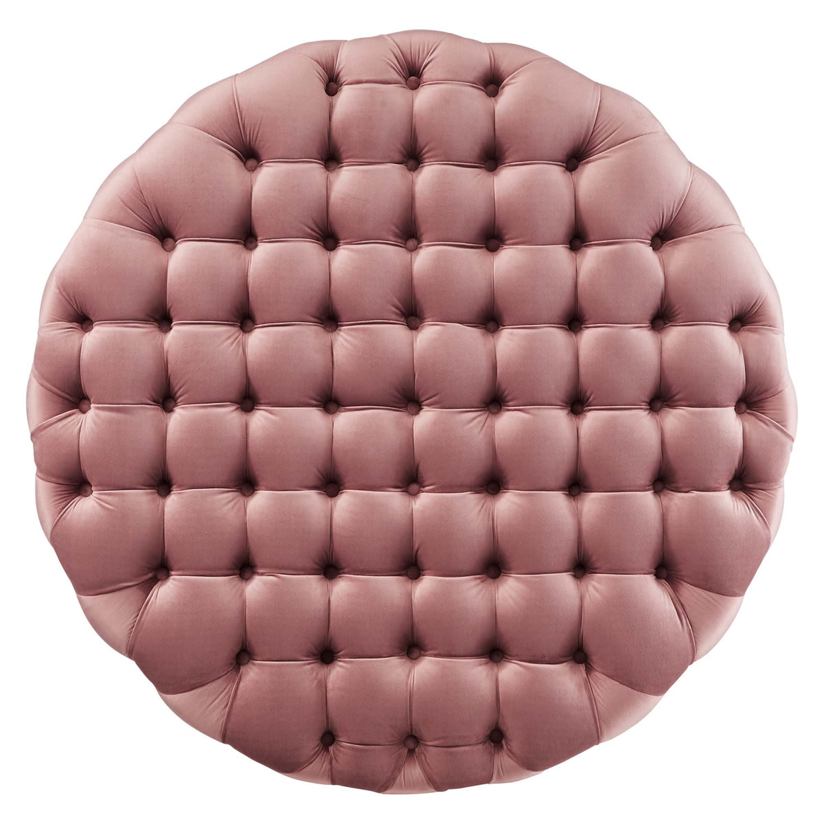 Amour Dusty Rose Tufted Button Large Round Performance Velvet Ottoman - Ornate Home
