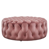 Amour Dusty Rose Tufted Button Large Round Performance Velvet Ottoman - Ornate Home